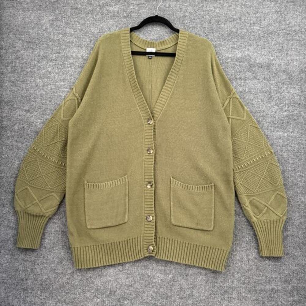Cabi Womens Trinity Stitch Button Up Oversize Cardigan Sweater Sz L Olive Green